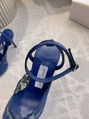 Jmmy Cho Faiz Lace Pumps with Metal Lace Detail - Dark Blue