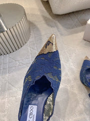 Jmmy Cho Faiz Lace Pumps with Metal Lace Detail - Dark Blue