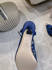 Jmmy Cho Faiz Lace Pumps with Metal Lace Detail - Dark Blue