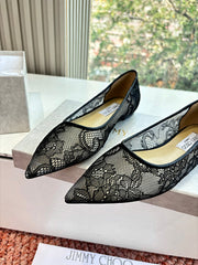 Jmmy Cho Lace & Leather Ballet Flats -Black