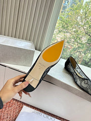 Jmmy Cho Lace & Leather Ballet Flats -Black