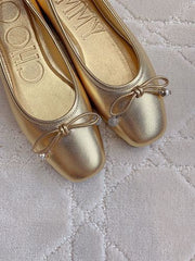 Jmmy Cho Elme Embellished Leather Ballet Flats - Gold