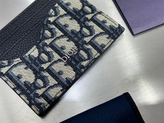 Diour Saddle Card Holder - Beige Grained Calfskin & Oblique Jacquard