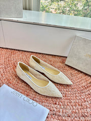 Jmmy Cho Lace & Leather Ballet Flats - White