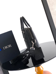 Diour CD Icon Zipped Briefcase - Black Matte Grained Calfskin