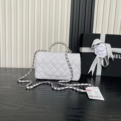 Chanl Coco Handle Bag - White & Silver Hardware