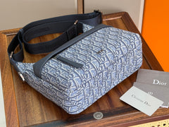 Diour Safari Messenger Bag - Navy Blue Oblique Jacquard