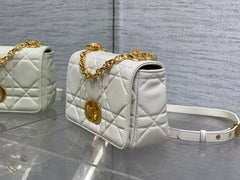 Small Soft Diour Caro Bag - White Macrocannage Lambskin
