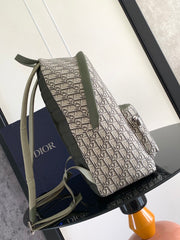 Diour Saddle Backpack with Flap - Olive Green Oblique Jacquard