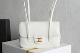 Chanl Preppy Coco Bowling Bag - White & Gold Hardware