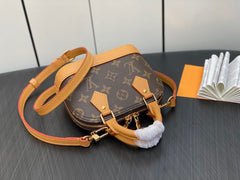 Alma Hand Bag Monogram Leather Brown Gold