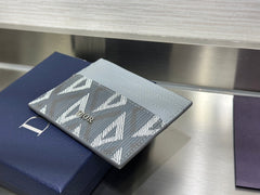 Diour CD Diamond Card Holder - Grey Coated Canvas & Calfskin