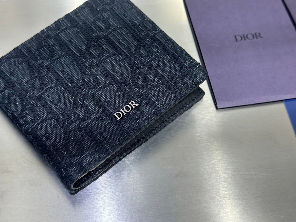 Diour Saddle Card Holder - Black Grained Calfskin & Oblique Jacquard
