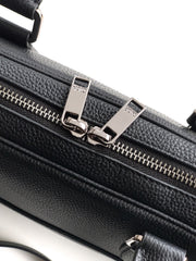 Diour CD Icon Zipped Briefcase - Black Matte Grained Calfskin