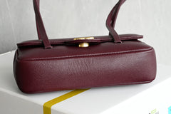 Chanl Preppy Coco Bowling Bag - Burgundy & Gold Hardware