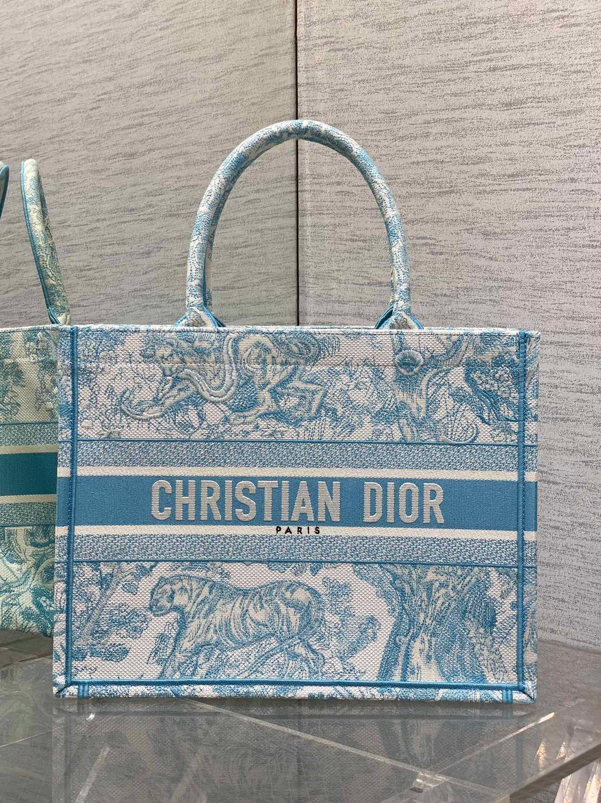 Diour Book Tote - Light Blue Toile de Jouy (Medium)