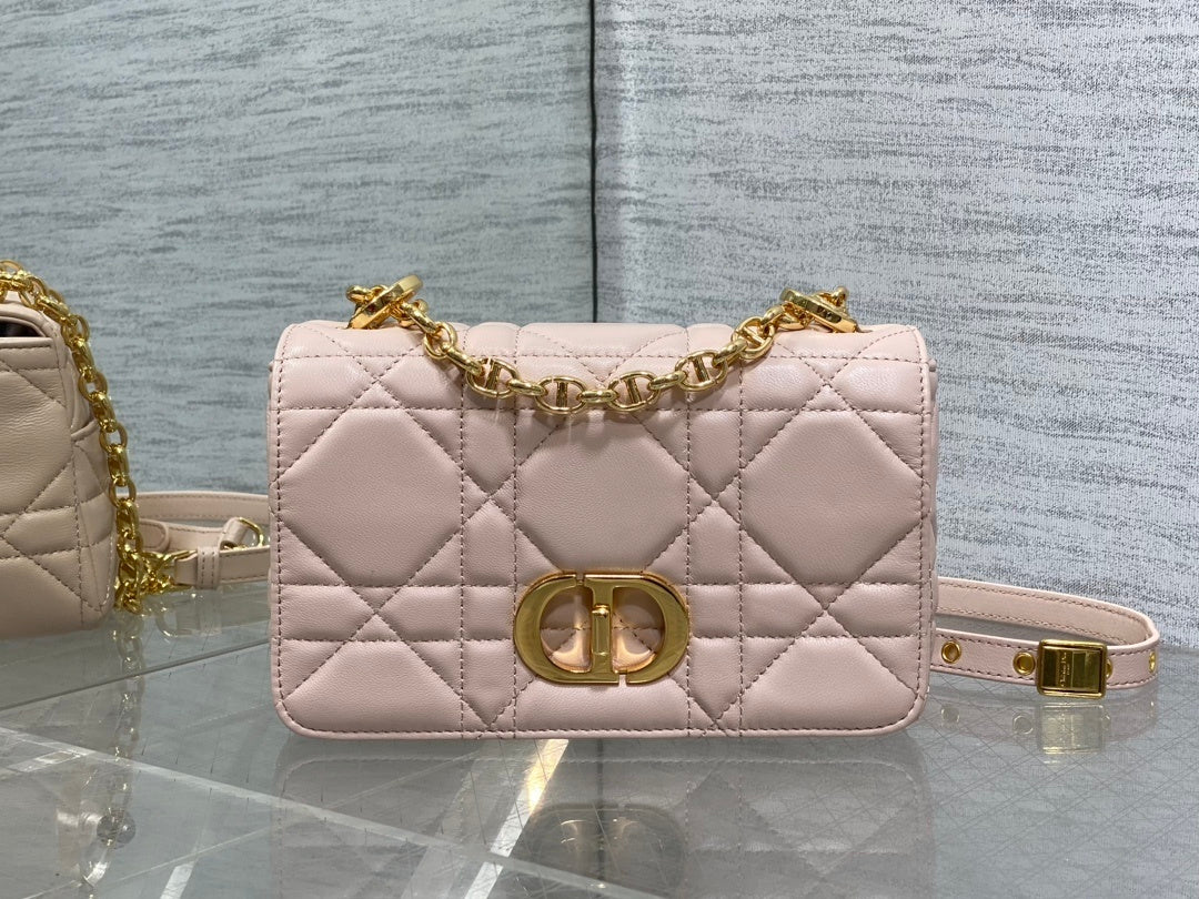 Small Soft Diour Caro Bag - Powder Pink Macrocannage Lambskin