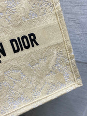 Diour Book Tote - Gold Cannage Raffia/Lace