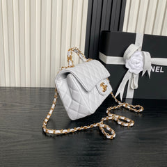 Chanl Coco Handle Bag - White & Gold Hardware