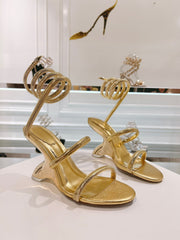 Rainbow Crystal Sandals - Yellow Pink Ankle Wrap High Heel Party Dress Shoes 95mm
