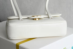 Chanl Preppy Coco Bowling Bag - White & Gold Hardware