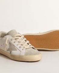 Golden Goose Women's Super-Star with gold glitter star and ice-gray suede inserts