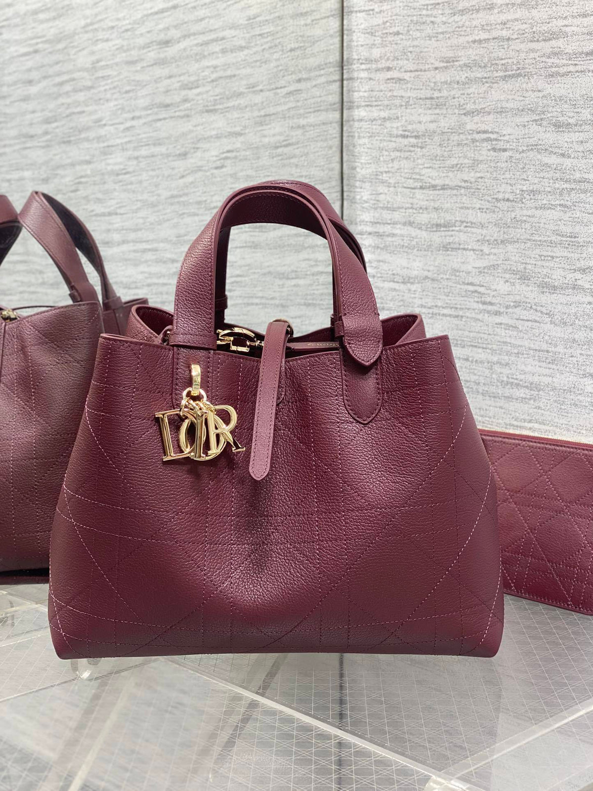 Diour Toujours Bag - Burgundy Flat Macrocannage Calfskin
