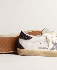 Golden Goose Women's Super-Star with silver star and brown glitter heel tab
