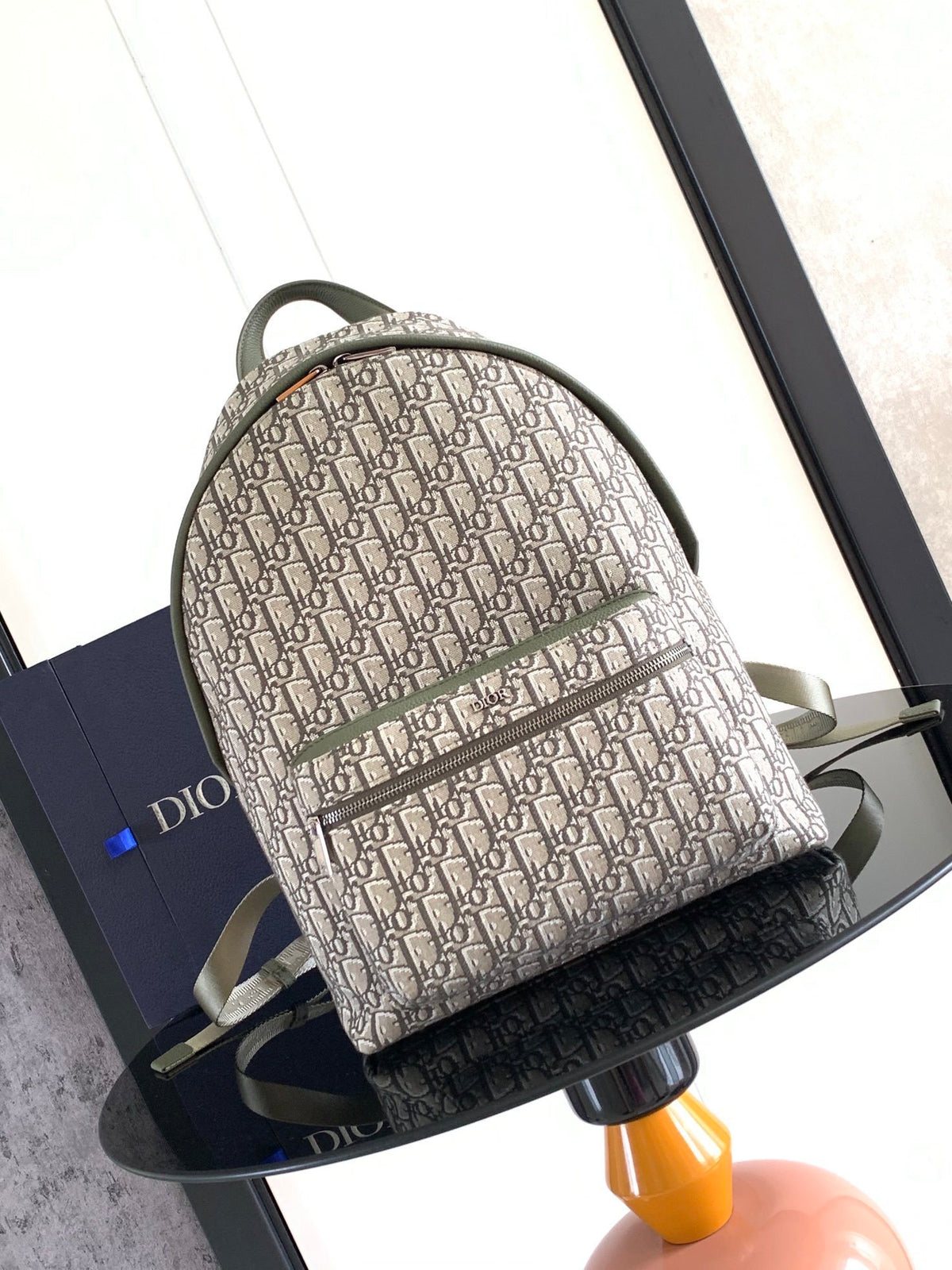 Diour Saddle Backpack with Flap - Olive Green Oblique Jacquard