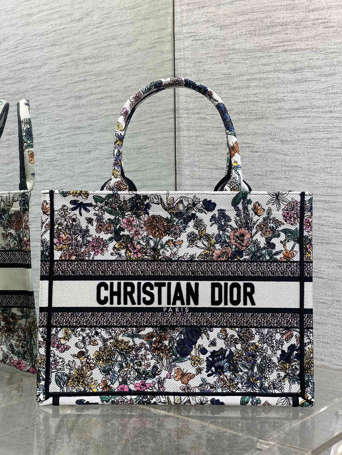 Diour Book Tote "Lucky Dior" - White Pixel Motif