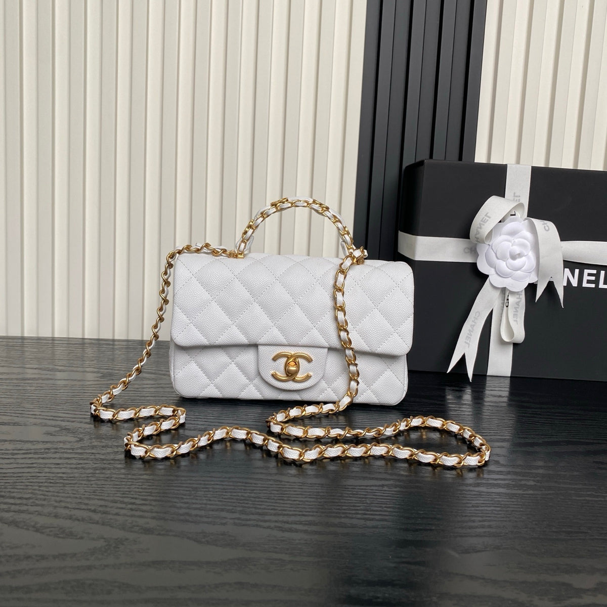 Chanl Coco Handle Bag - White & Gold Hardware