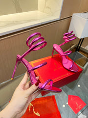 Rainbow Crystal Sandals - Yellow Pink Ankle Wrap High Heel Party Dress Shoes 95mm