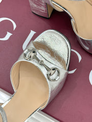 Guci Horsebit Platform Sandal - silver