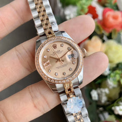 Rolx Lady-Datejust 28 – Rosé Dial & Diamond-Set Bezel