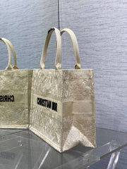 Diour Book Tote - Gold Cannage Raffia/Lace
