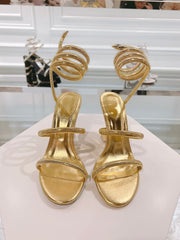 Rainbow Crystal Sandals - Yellow Pink Ankle Wrap High Heel Party Dress Shoes 95mm