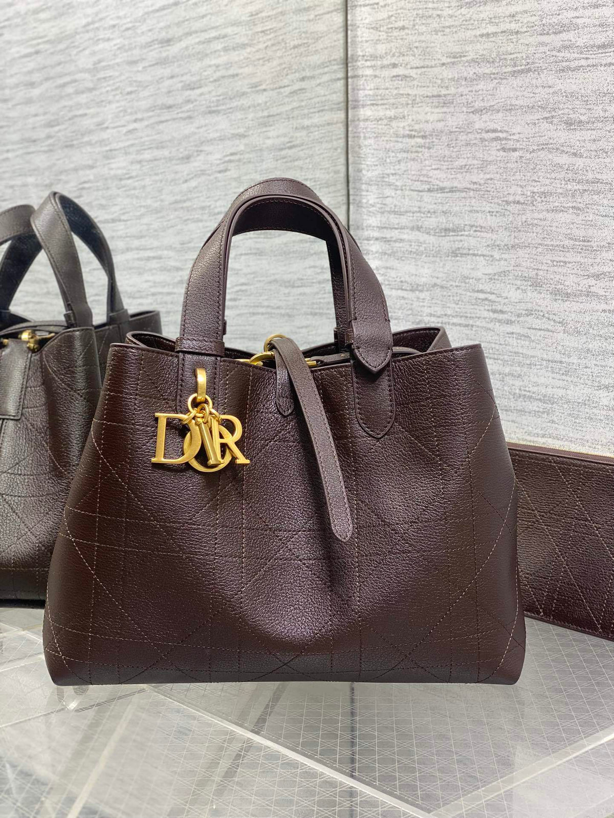 Diour Toujours Bag - Cognac Calfskin with Flat Macrocannage