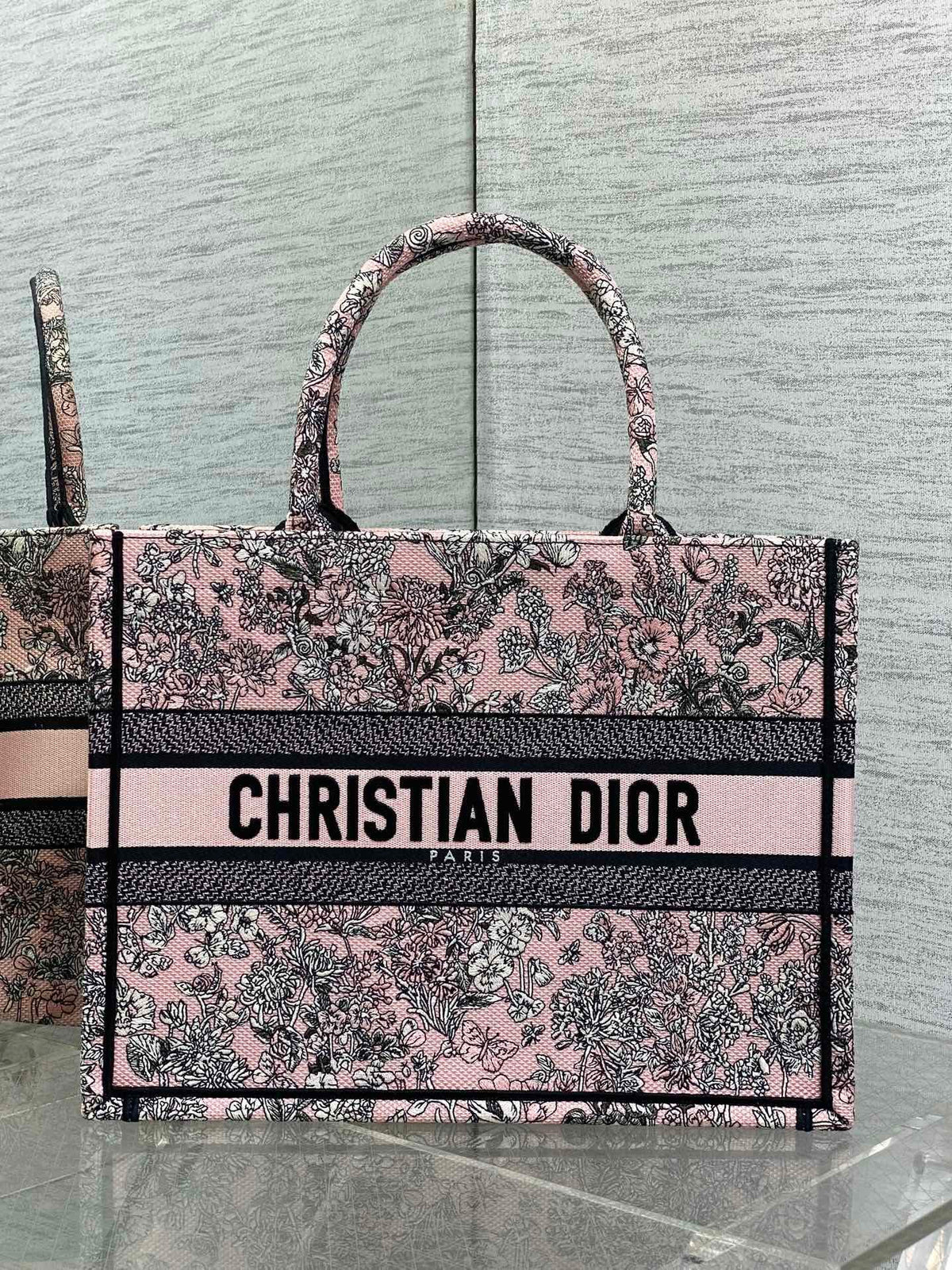 Diour Book Tote "Pink Herbarium" - Pink Embroidery