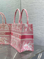 Diour Book Tote - Pink Embroidered Canvas (Medium)