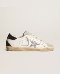 Golden Goose Women's Super-Star with silver star and brown glitter heel tab