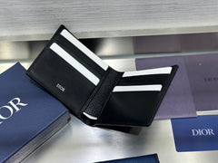 Diour Saddle Card Holder - Black Grained Calfskin & Oblique Jacquard