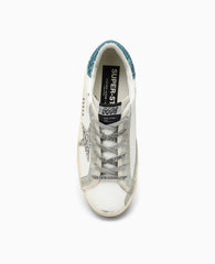Golden Goose Women’s Super-Star with Silver Star and Turquoise glitter heel tab