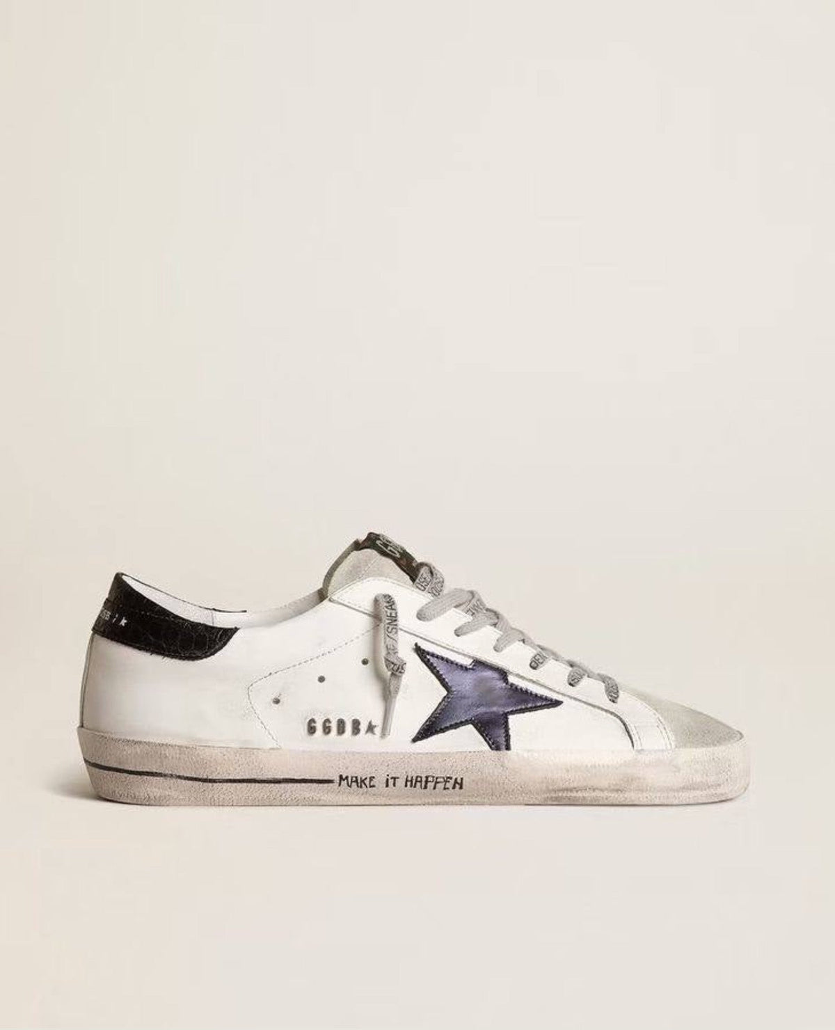 Golden Goose Super-Star with blue metallic leather star and black heel tab