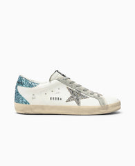 Golden Goose Women’s Super-Star with Silver Star and Turquoise glitter heel tab