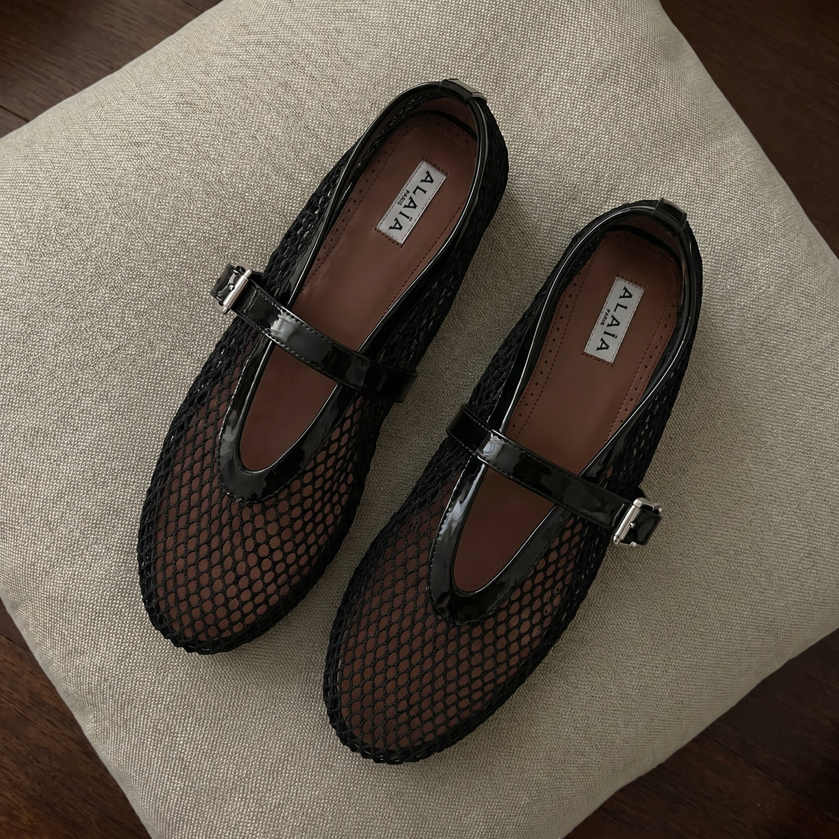 Al*ia Fishnet Ballet Flats in Mesh & Patent Leather