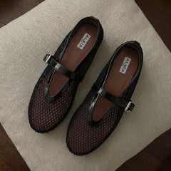 Al*ia Fishnet Ballet Flats in Mesh & Patent Leather