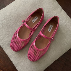 Al*ia Fishnet Ballet Flats in Mesh & Patent Leather