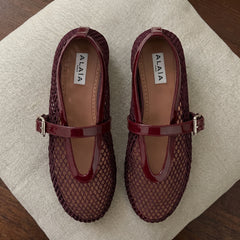 Al*ia Fishnet Ballet Flats in Mesh & Patent Leather