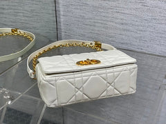 Small Soft Diour Caro Bag - White Macrocannage Lambskin
