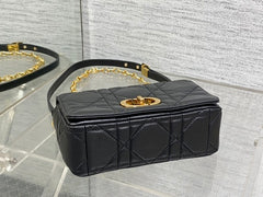 Small Soft Diour Caro Bag - Black Macrocannage Lambskin & Gold